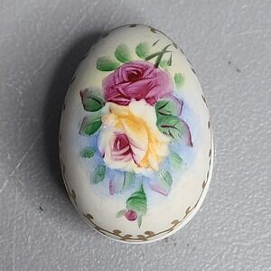 Vintage China Bisque Egg Painted Roses Trinket‎ Box